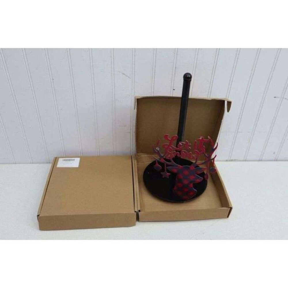 NEW Christmas Reindeer Buffalo Check Paper Towel Holder
